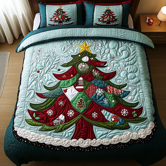 Festive Tree Quilt 3-Piece Quilted Bedding Set NCU0DK2309