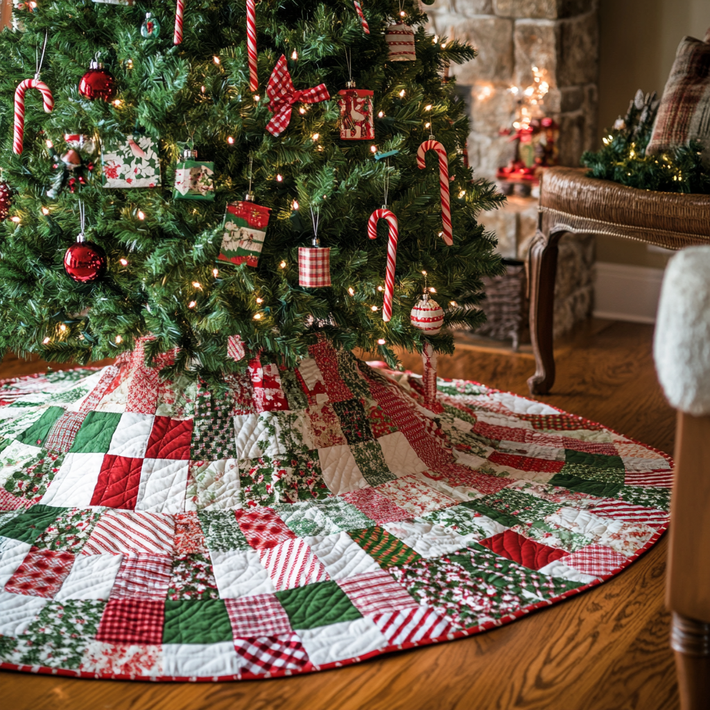 Festive Whirl Christmas Quilted Tree Skirt NCU0VL796