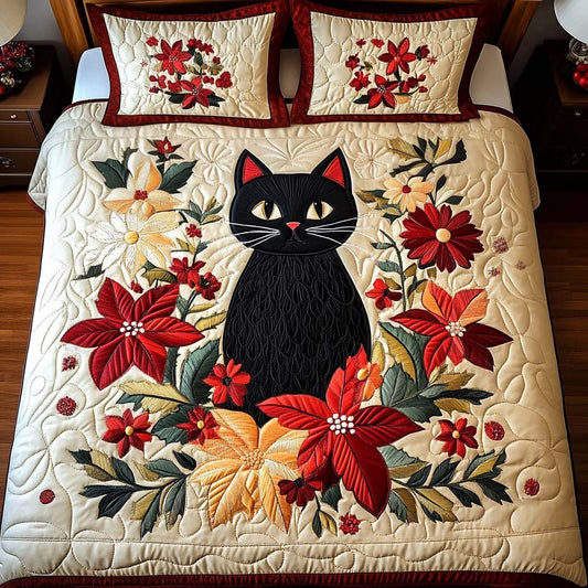 Festive Whiskers 3-Piece Quilted Bedding Set NCU0NT2436