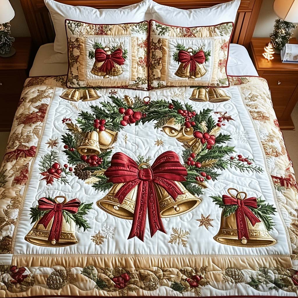 Festive Wreath 3-Piece Quilted Bedding Set NCU0NT2016