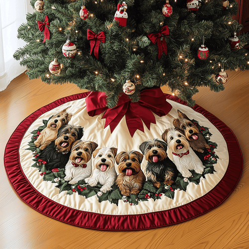 Festive Yorkie Circle Quilted Christmas Tree Skirt NCU0TH2027