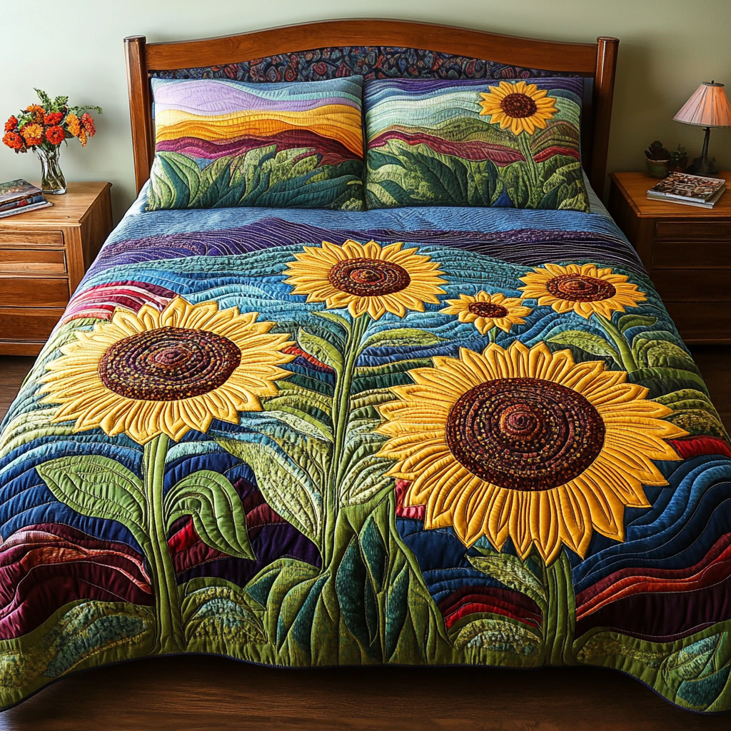 Field of Gold 3-Piece Quilted Bedding Set NCU0DK6224