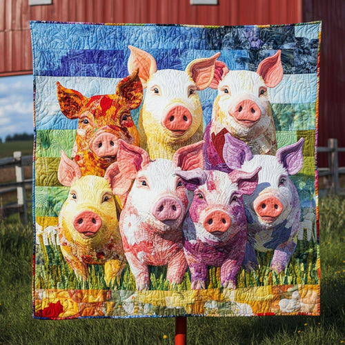 Fields of Cheerful Pigs Quilted Blanket NCU0PT5462