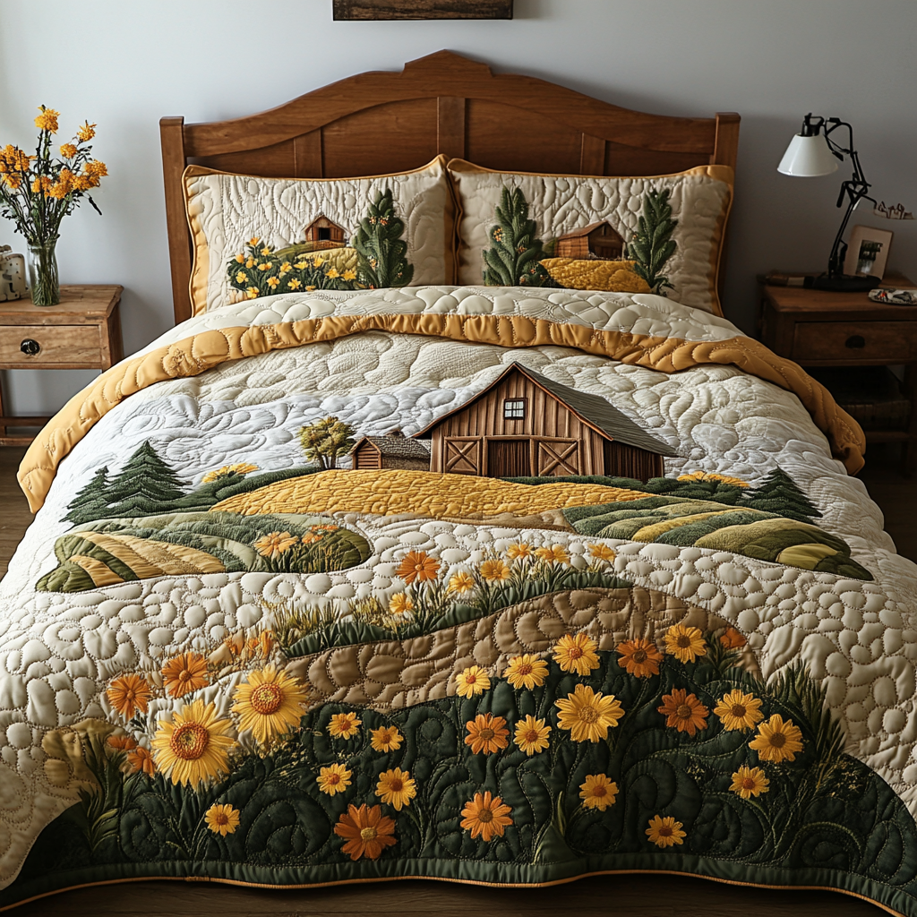 Fields of Gold 3-Piece Quilted Bedding Set NCU0DV4682
