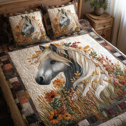 Fields of Horse Grace 3-Piece Quilted Bedding Set NCU0TH3714