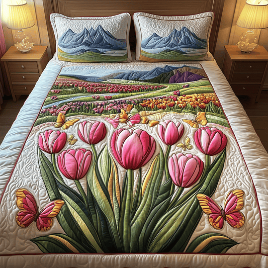 Fields of Tulips 3-Piece Quilted Bedding Set NCU0TH2583