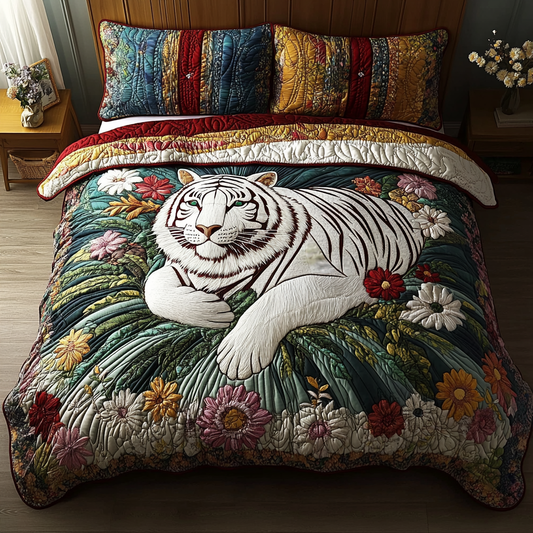 Fierce White Tiger 3-Piece Quilted Bedding Set NCU0DK3736