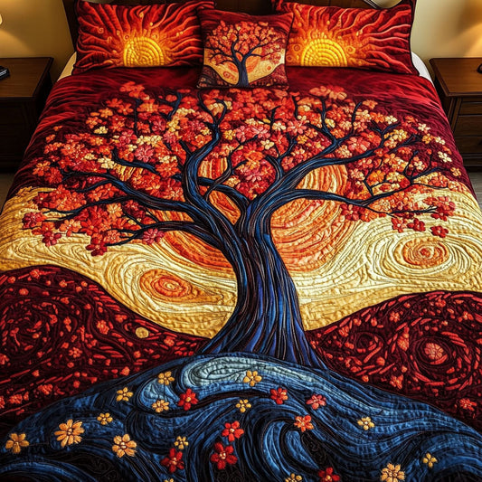 Fiery Blossom Tree 3-Piece Quilted Bedding Set NCU0NT4444