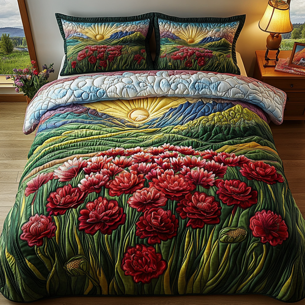 Fiery Carnation 3-Piece Quilted Bedding Set NCU0DV5020