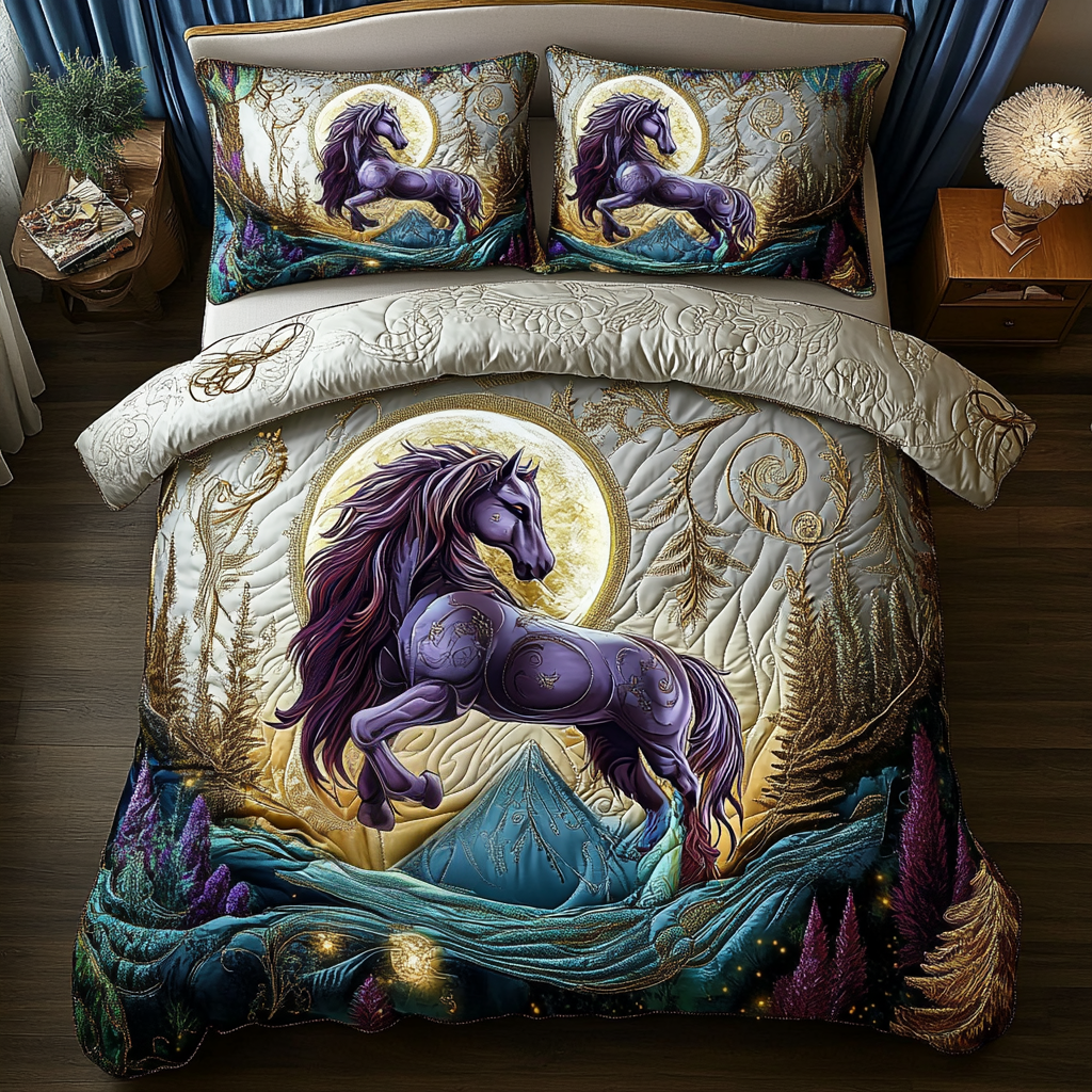 Fiery Stallion 3-Piece Quilted Bedding Set NCU0VH2920