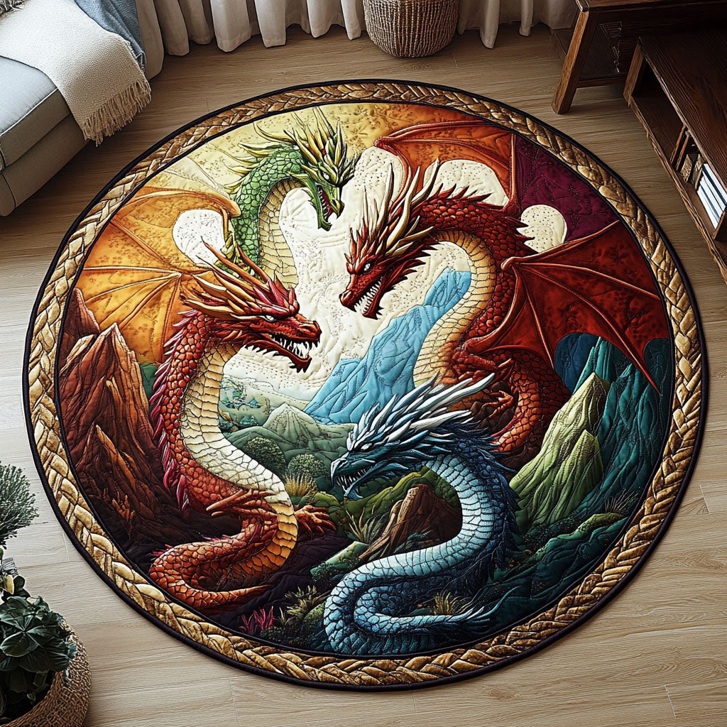 Fire and Ice Dragon Quilted Round Mat NCU0PT5589