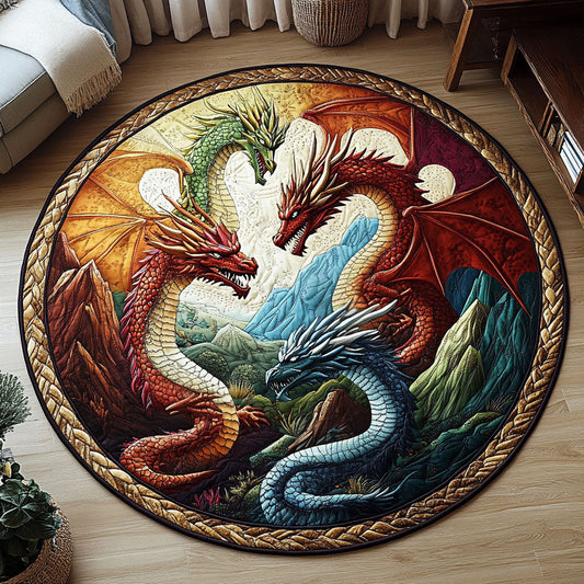 Fire and Ice Dragon Quilted Round Mat NCU0PT5589