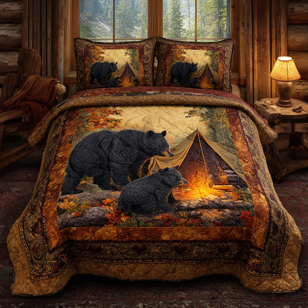 Fireside Black Bear 3-Piece Quilted Bedding Set NCU0DV8017