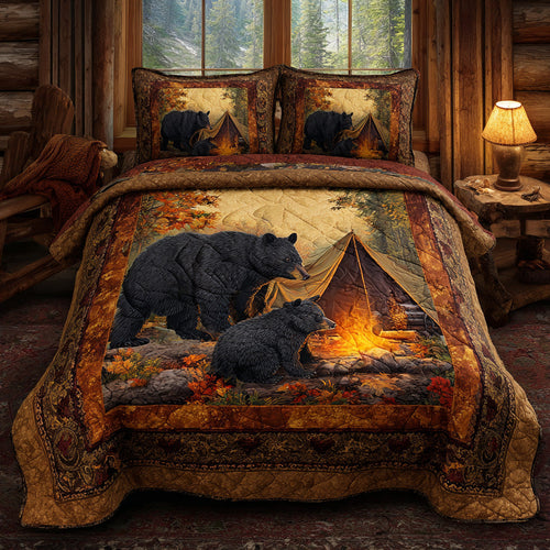 Fireside Black Bear 3-Piece Quilted Bedding Set NCU0DV8017