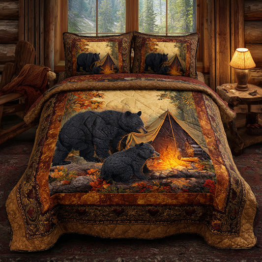 Fireside Black Bear 3-Piece Quilted Bedding Set NCU0DV8017