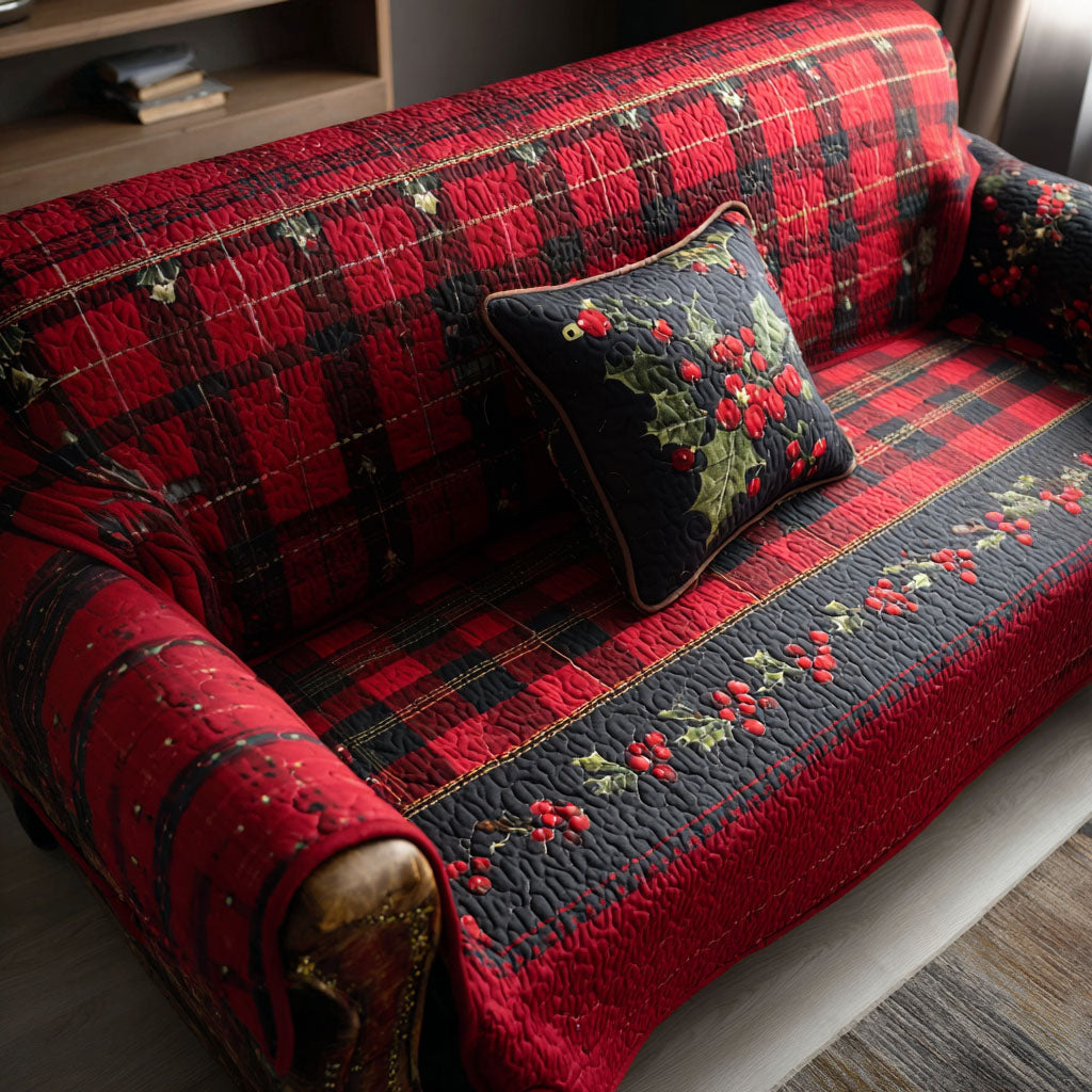 Fireside Flannel Quilted Sofa Cover NCU0PT9771