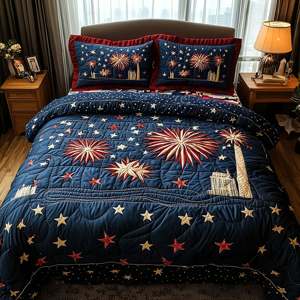 Firework Glory 3-Piece Quilted Bedding Set NCU0DV6545