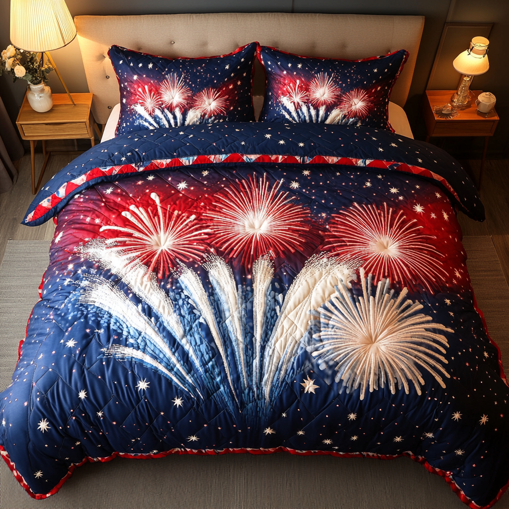 Firework Night 3-Piece Quilted Bedding Set NCU0DK8489