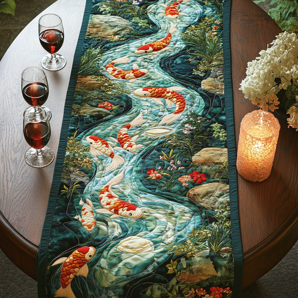 Fish Glide Quilted Table Runner NCU0VH5582