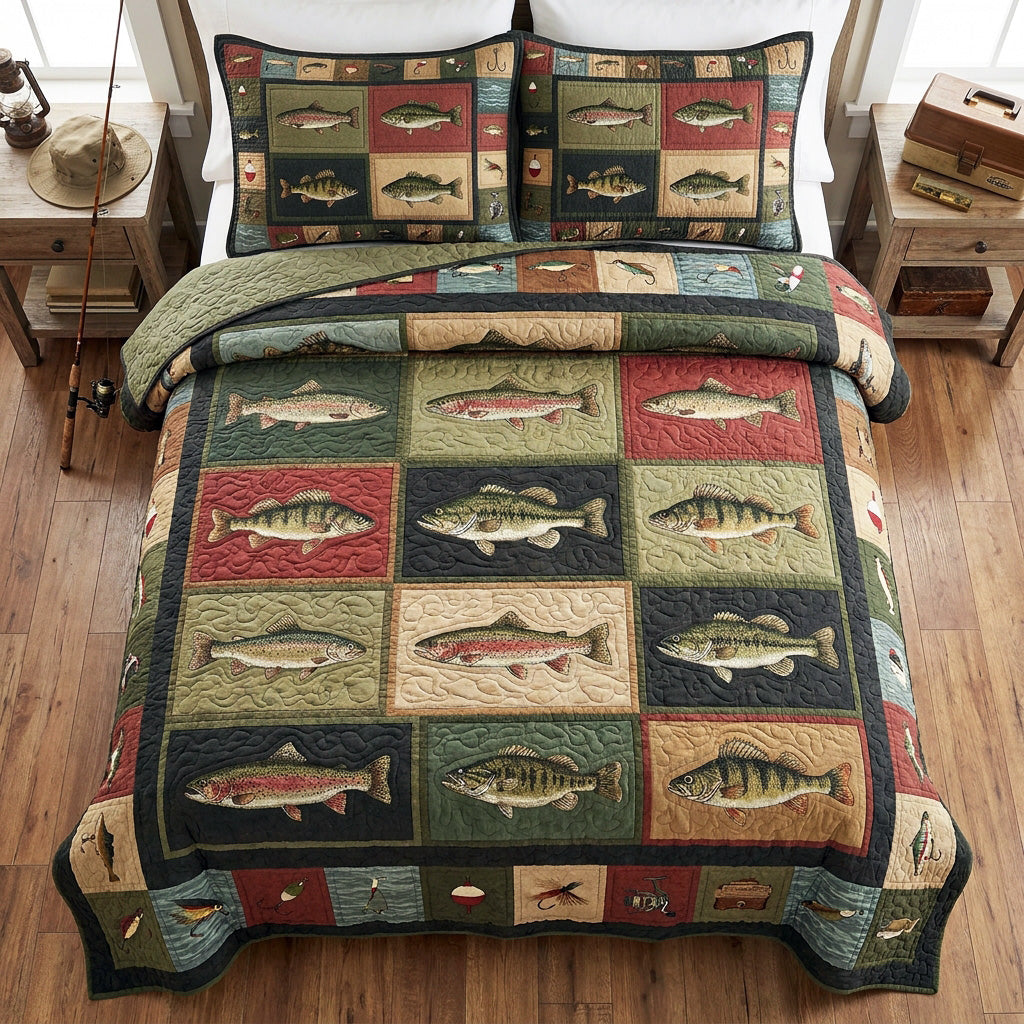 Fish Heritage 3-Piece Quilted Bedding Set NCU0TV1924