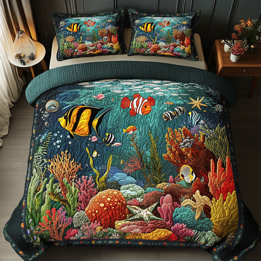 Fish Paradise 3-Piece Quilted Bedding Set NCU0DK5926