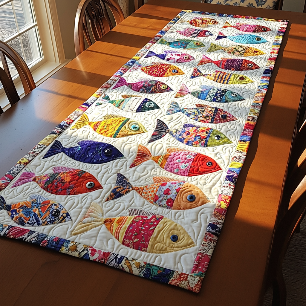 Fish Swim Quilted Table Runner NCU0DK7736