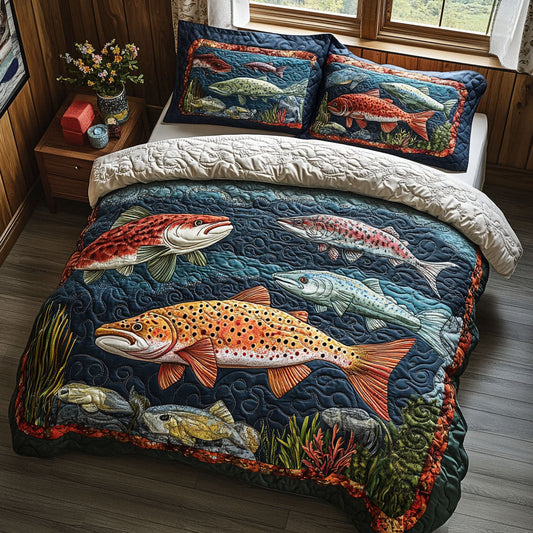 Fish Tales 3-Piece Quilted Bedding Set NCU0PT5297