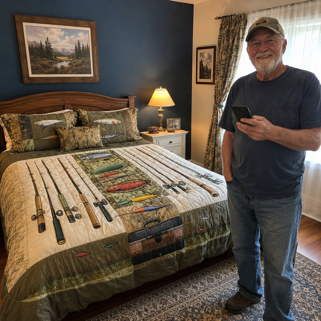 Fishing Adventure 3-Piece Quilted Bedding Set NCU0PT6019