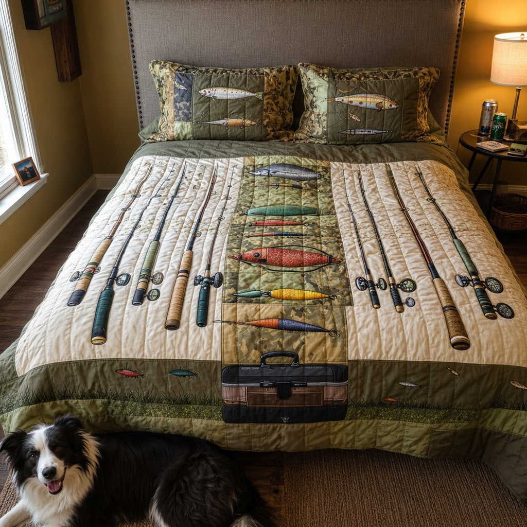 Fishing Adventure 3-Piece Quilted Bedding Set NCU0PT6019