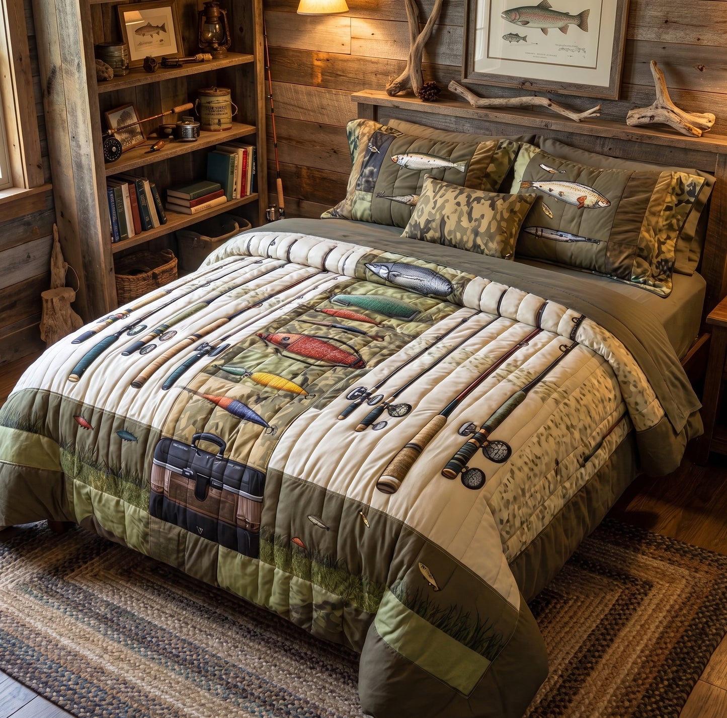 Fishing Adventure 3-Piece Quilted Bedding Set NCU0PT6019