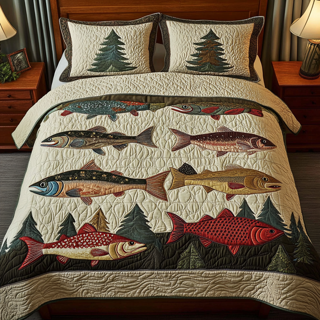 Fishing Dreams 3-Piece Quilted Bedding Set NCU0VH2093