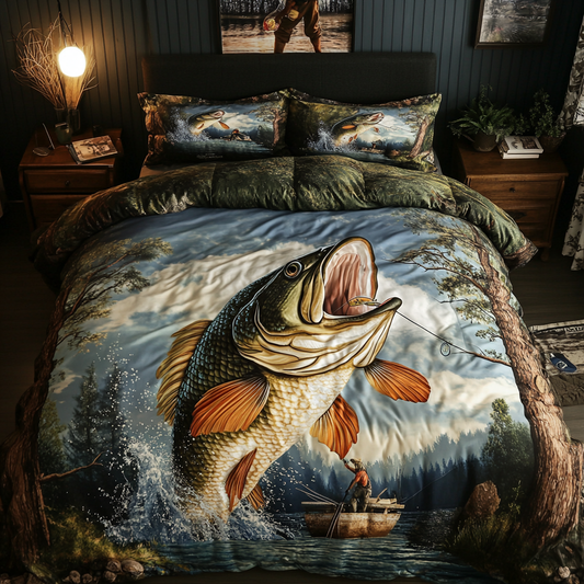 Fishing Glory 3-Piece Quilted Bedding Set NCU0DK8162