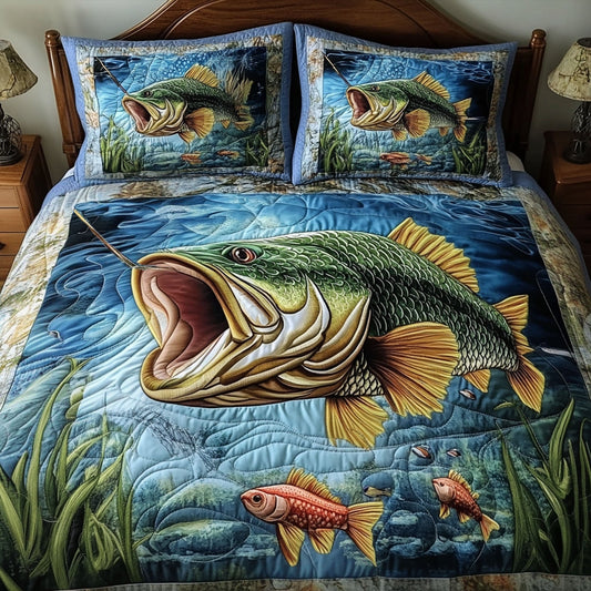 Fishing Glory 3-Piece Quilted Bedding Set NCU0PT6895