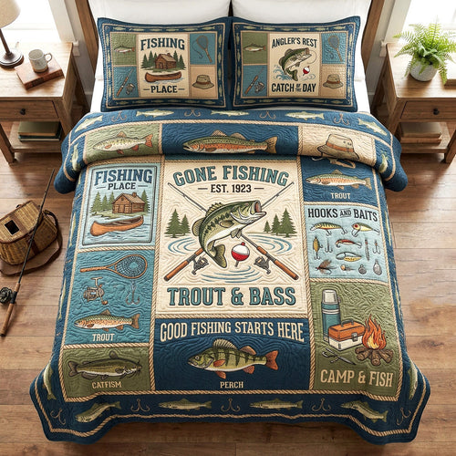Fishing Legacy 3-Piece Quilted Bedding Set NCU0TV1915