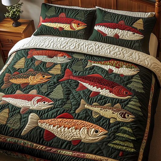 Fishing Spot 3-Piece Quilted Bedding Set NCU0VH2099