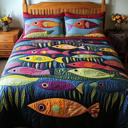 Fishy Fun 3-Piece Quilted Bedding Set NCU0DK6278