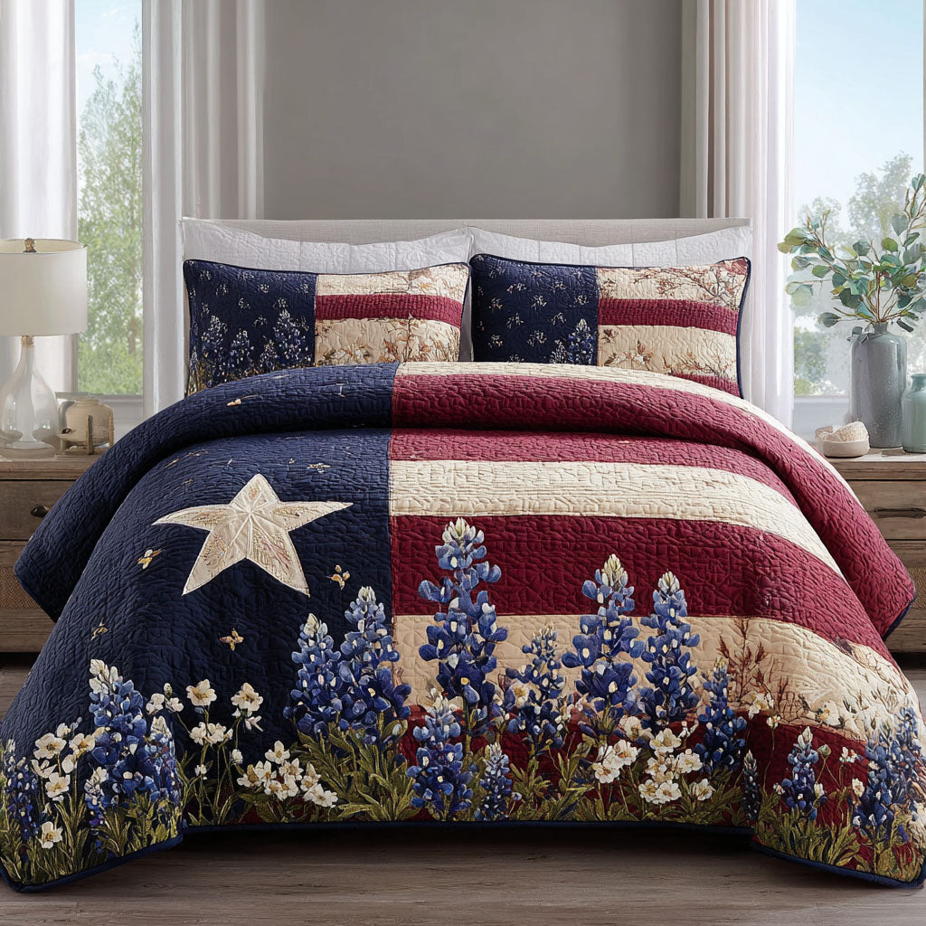 Flag Flowers 3-Piece Quilted Bedding Set NCU0DK12167