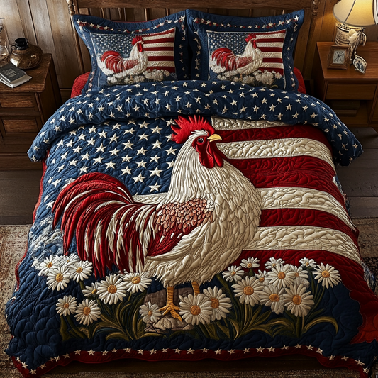 Flag Rooster 3-Piece Quilted Bedding Set NCU0VH4194