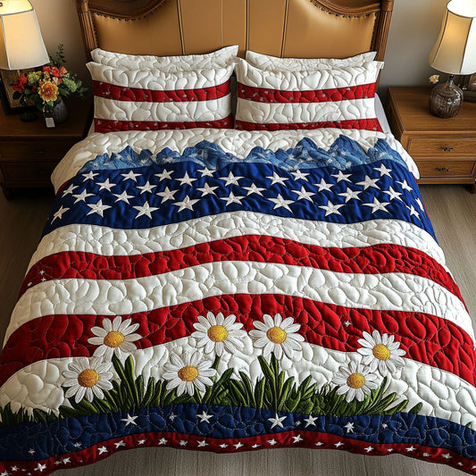 Flag and Flowers 3-Piece Quilted Bedding Set NCU0NT5360