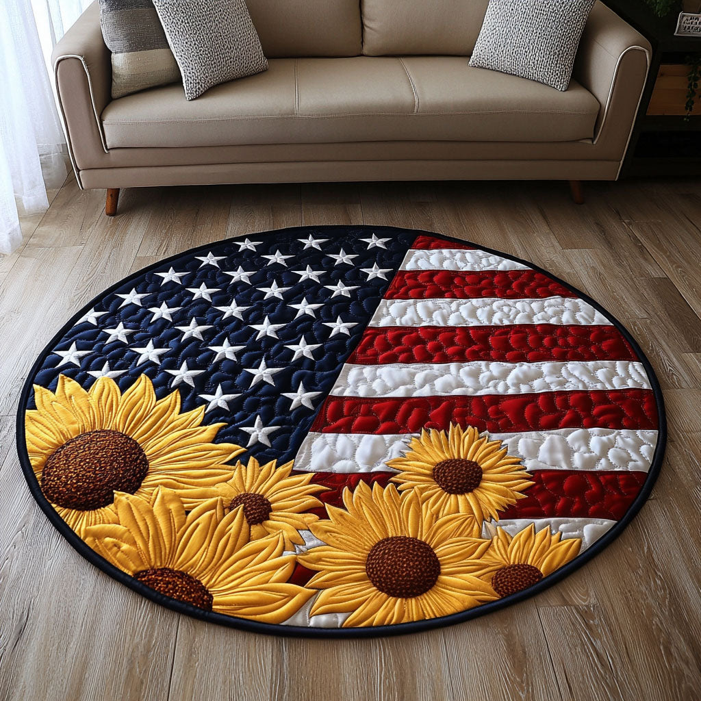 Flag with Sunflowers Quilted Round Mat NCU0NT6611