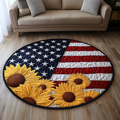 Flag with Sunflowers Quilted Round Mat NCU0NT6611