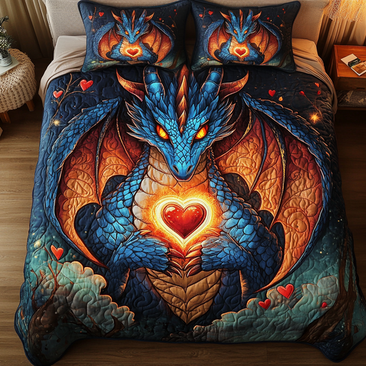 Flaming Heart Dragon 3-Piece Quilted Bedding Set NCU0VH1398