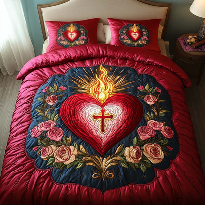 Flaming Heart Grace 3-Piece Quilted Bedding Set NCU0NT7817