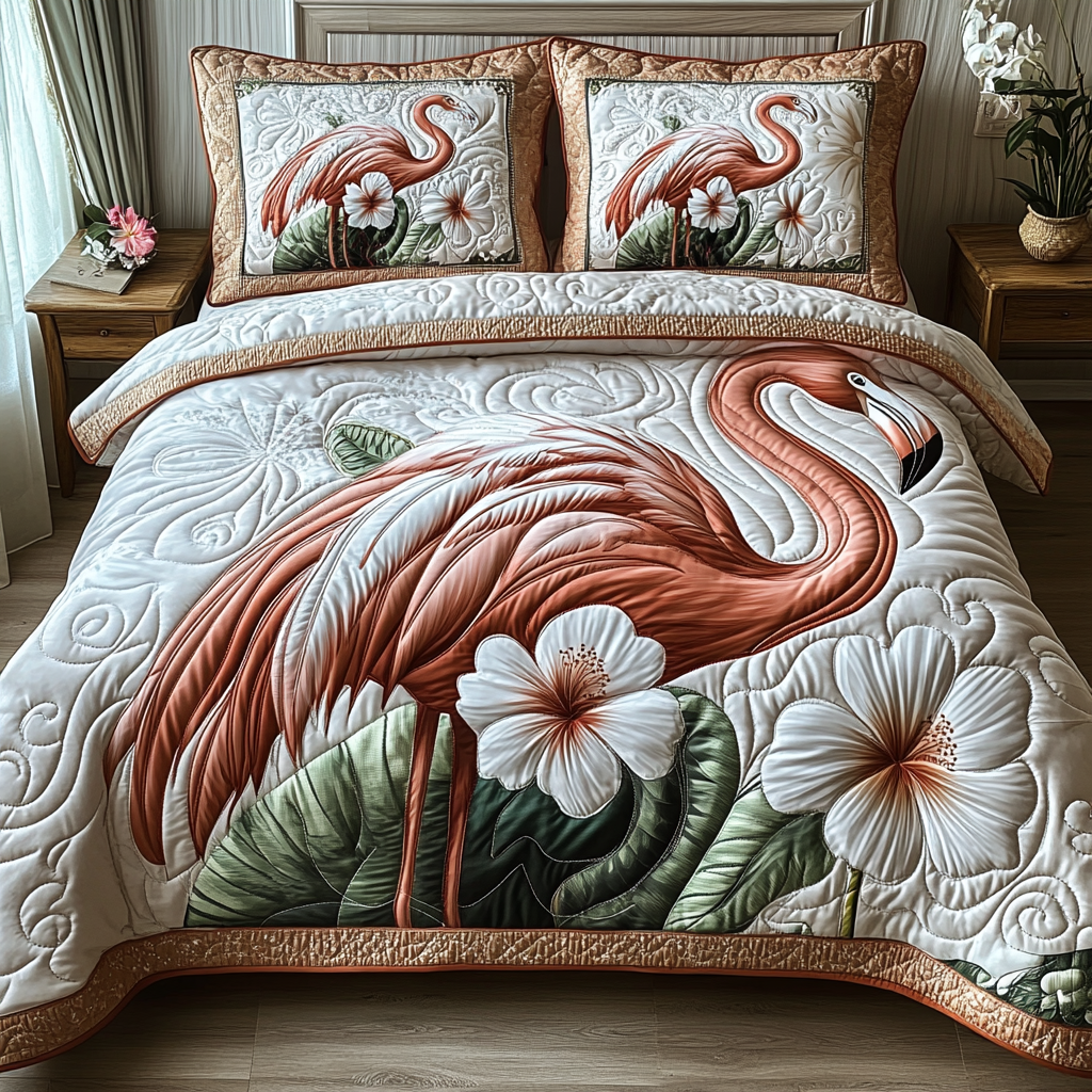 Flamingo 3-Piece Quilted Bedding Set NCU0VT166