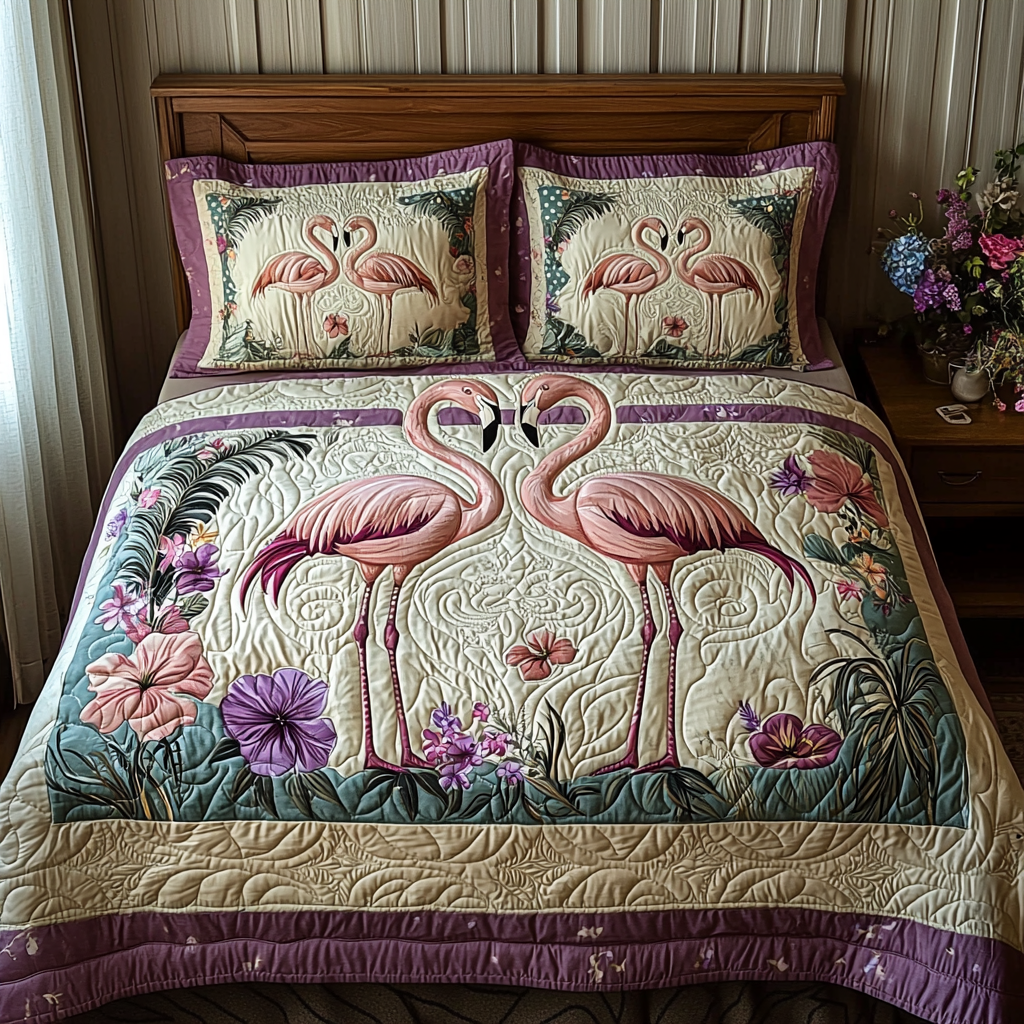 Flamingo 3-Piece Quilted Bedding Set NCU0VT166