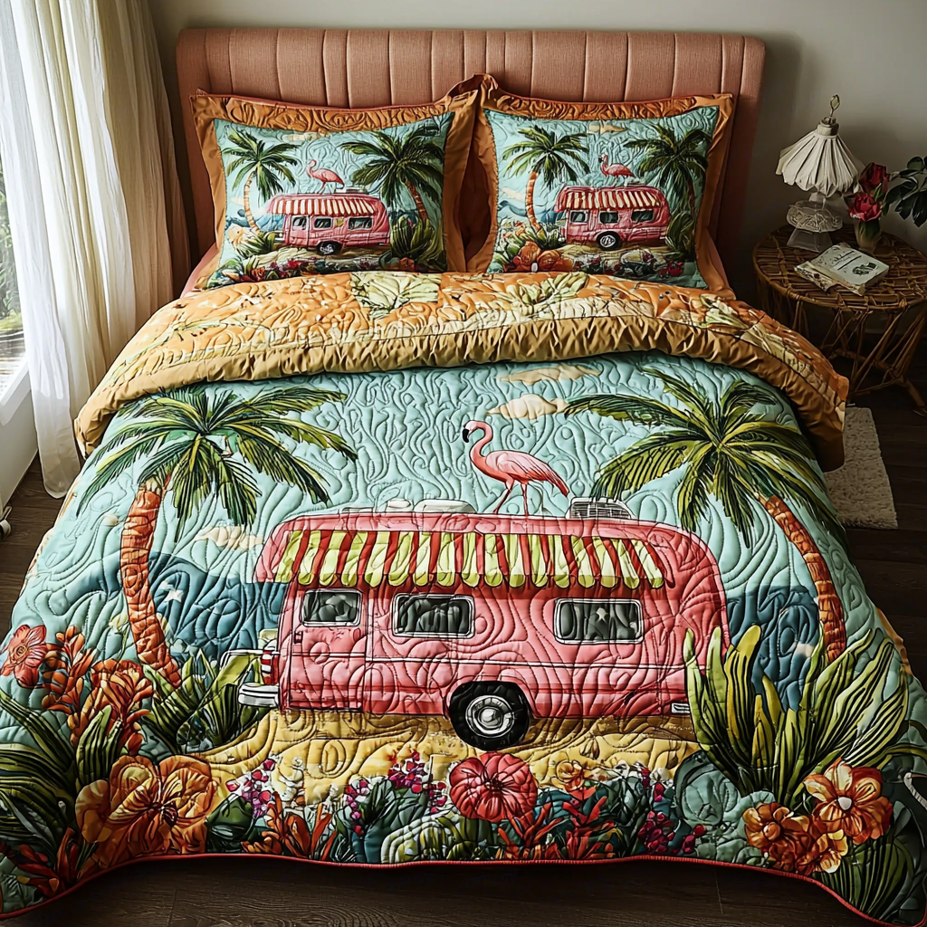 Flamingo 3-Piece Quilted Bedding Set NCU0VT166