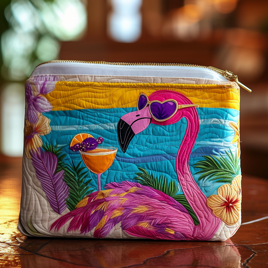 Flamingo Vibe Quilted Zipper Pouch NCU0DV6962