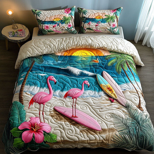 Flamingo Beach 3-Piece Quilted Bedding Set NCU0NT5301
