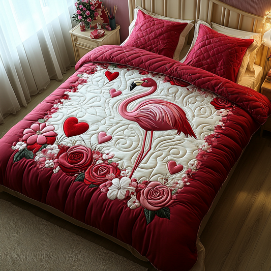 Flamingo Bliss 3-Piece Quilted Bedding Set NCU0DV2382