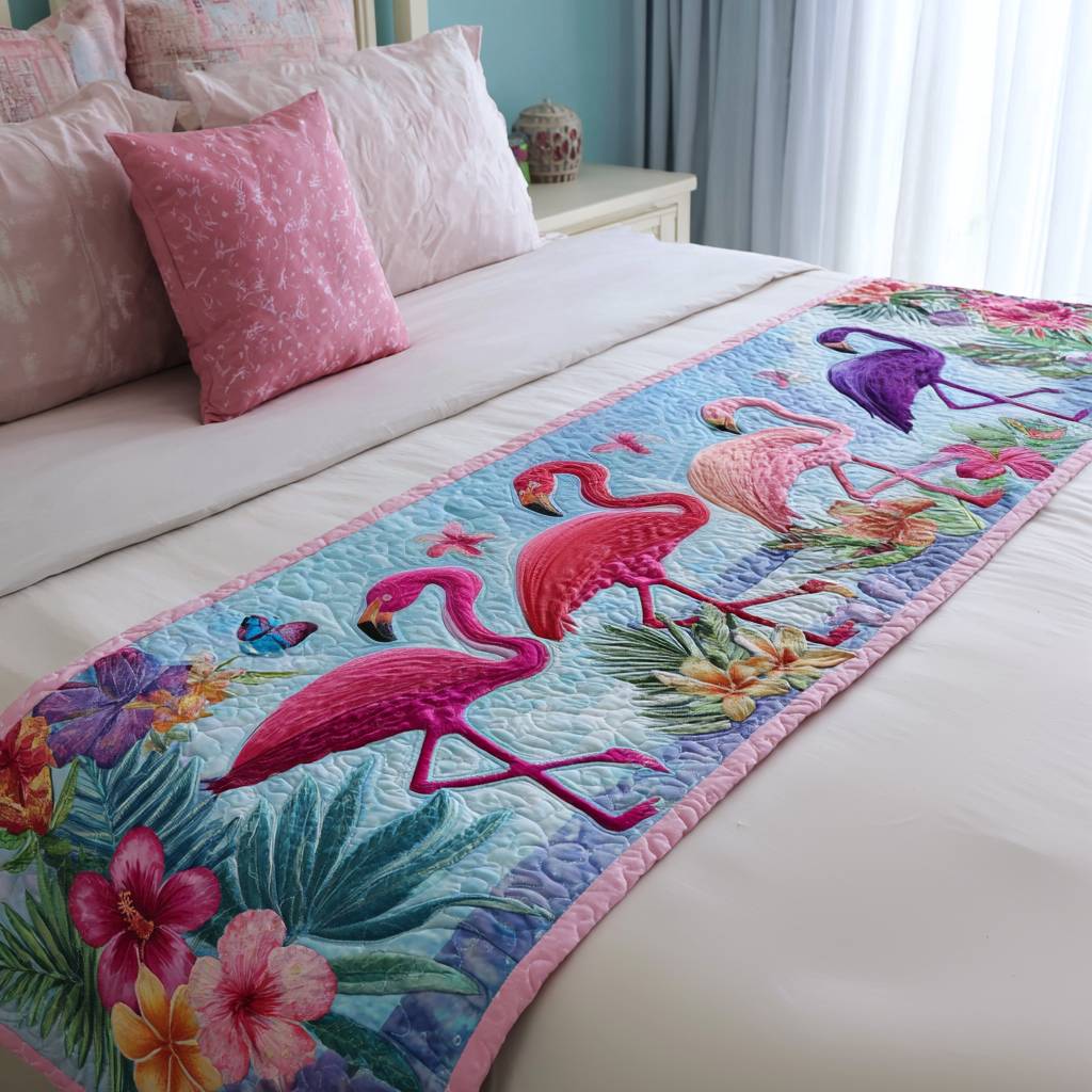 Flamingo Bloom Quilted Bed Runner NCU0PT8492